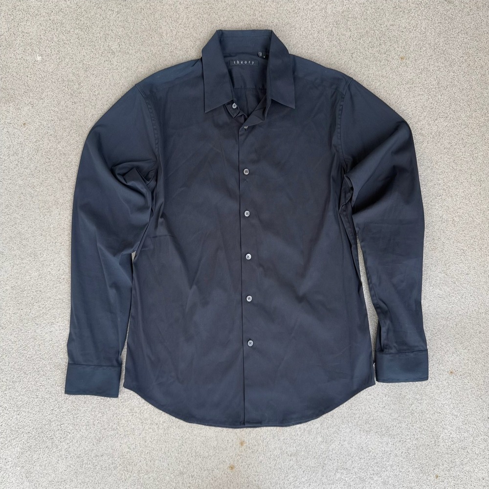 Theory Sylvain Mens Medium Button Down Shirt - Black Long Sleeve Cotton